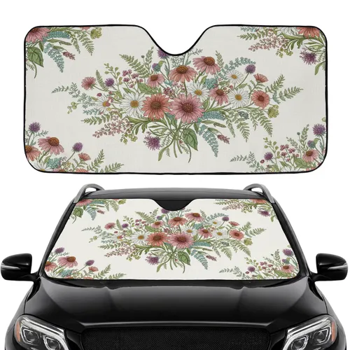 Wild Meadow Coneflower Daisy Thistle Ferns Foliage Car Interior Upgrade Car Sunshade