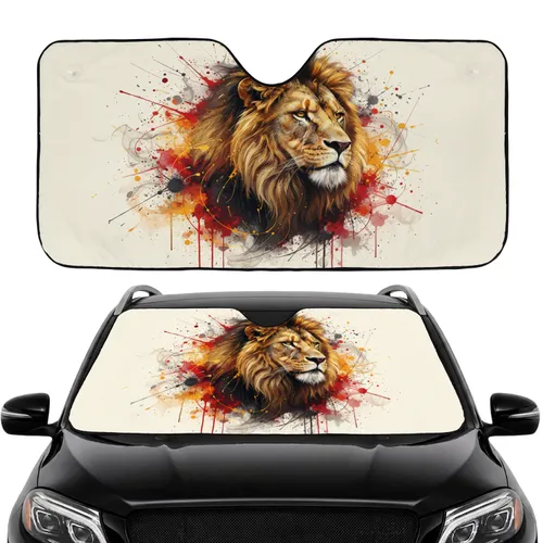 Realistic Lion Head Gaze Paint Splatter Ink Splatter - Car Interior Upgrade Wildlife Lover Gift Car Sunshade
