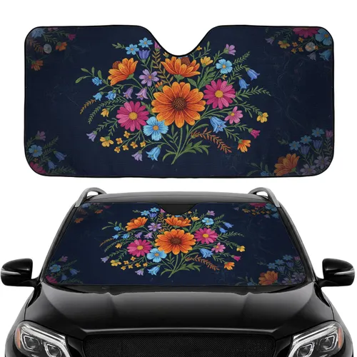 Orange Dahlia Fuchsia Aster Cornflower Wildflower Cluster Car Interior Upgrade Car Sunshade