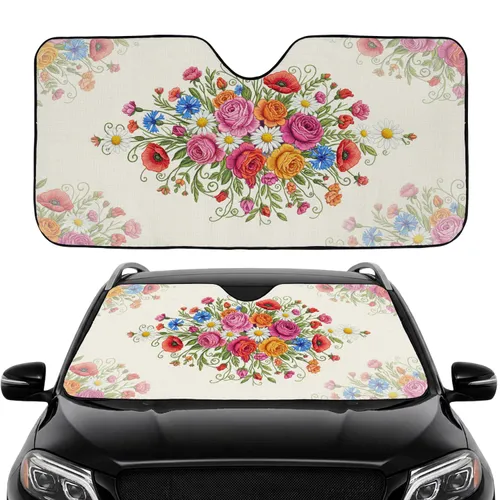 Wildflower Roses Poppies Daisies Meadow Tapestry - Car Interior Upgrade Car Sunshade