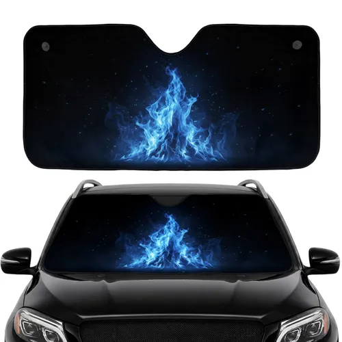 Electric Blue Flames Indigo Smoke - Road Trip Travel Accessory Car Sunshade