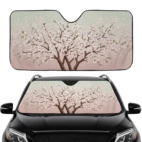 Abundant White Pink Cherry Blossom Flowering Tree Branches Car Interior Upgrade Car Sunshade
