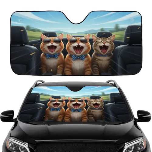 Tabby Cats Sunglasses Musical Notes Twilight Sky Car Interior Upgrade Car Sunshade