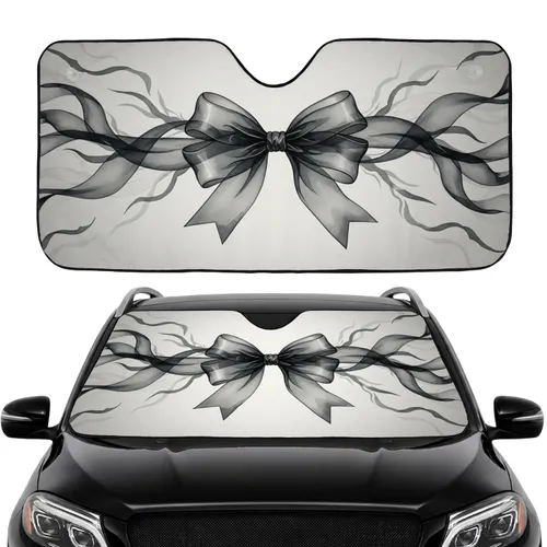 Black Silk Bow Ribbons Smoke Glitter Light Rays Charcoal Dust Car Interior Upgrade Car Sunshade