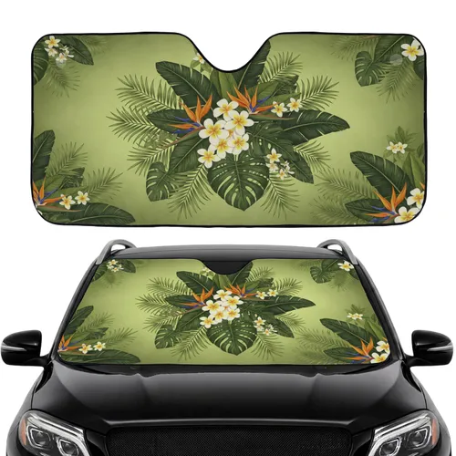 Tropical Foliage Plumeria Bird of Paradise Jungle - Car Interior Upgrade Car Sunshade