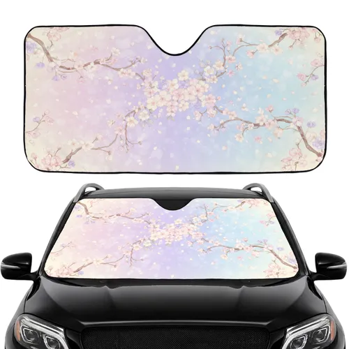 Soft Yellow Pink Blue Cherry Blossom Flowers Petals Light Orbs - Car Interior Upgrade Car Sunshade