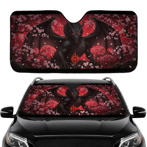 Powerful Dragon Unfurled Wings Cherry Blossom Road Trip Essential Car Sunshade