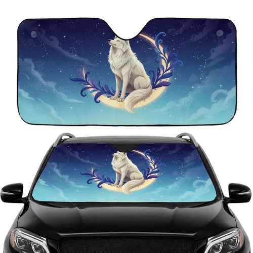 White Wolf Golden Moon Constellations - Car Interior Upgrade - Wolf Lover Gift Car Sunshade