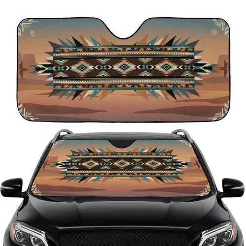 Southwestern Diamond Zigzag Arrow Horizontal Bands - Car Interior Upgrade Car Sunshade