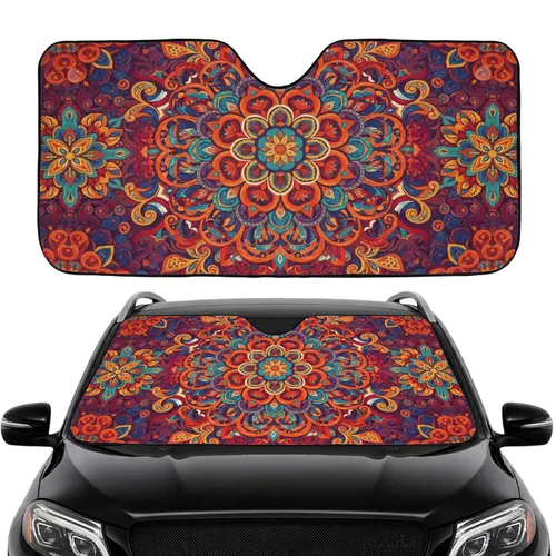 Symmetrical Floral Mandala Radiating Petals Concentric Geometric - Car Interior Upgrade Car Sunshade