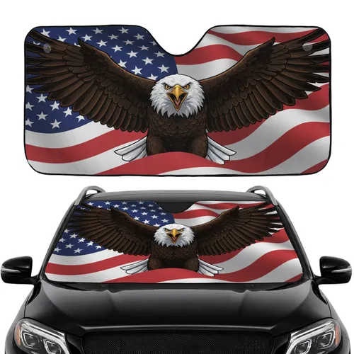 Majestic Bald Eagle American Flag Patriotic Road Trip Gift For Veterans Car Sunshade