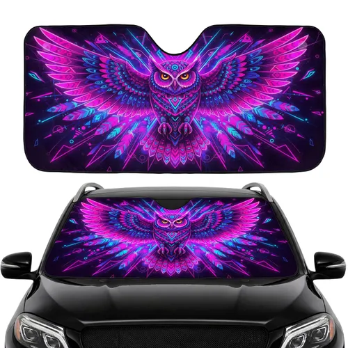 Glowing Geometric Tribal Owl - Car Interior Upgrade for Owl Lover Gift Car Sunshade