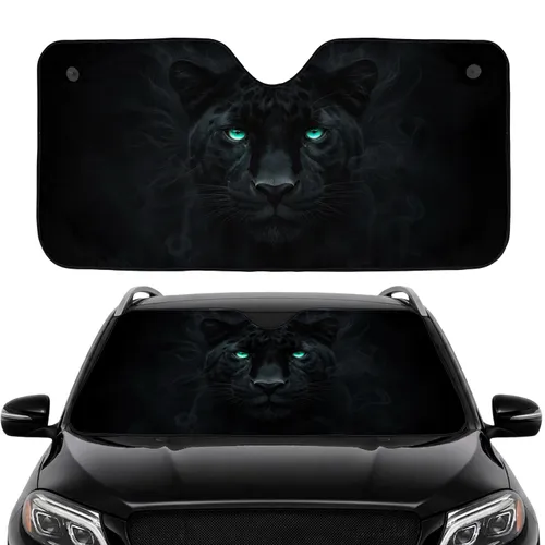 Majestic Black Panther Face Teal Eyes, Jungle Night Scene - Vehicle Interior Upgrade Car Sunshade