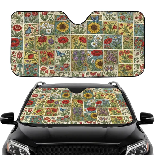 White Daisies Red Poppies Butterflies Floral Tapestry Road Trip Gift Car Sunshade