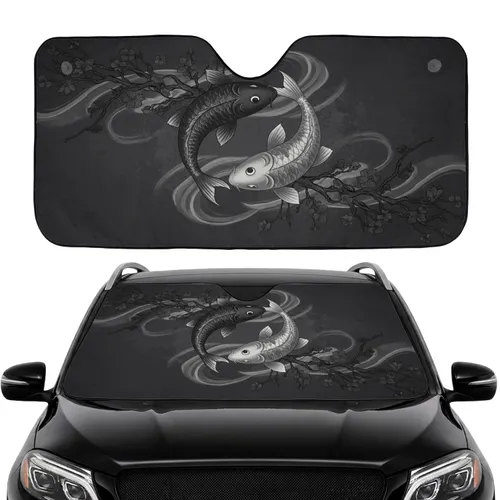 Yin-Yang Koi Fish Cherry Blossom Water Smoke - Car Interior Upgrade Road Trip Gift Car Sunshade