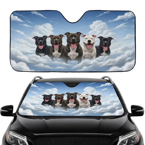 Five Cheerful Staffordshire Bull Terrier Dogs Road Trip Gift for Dog Lovers Car Sunshade