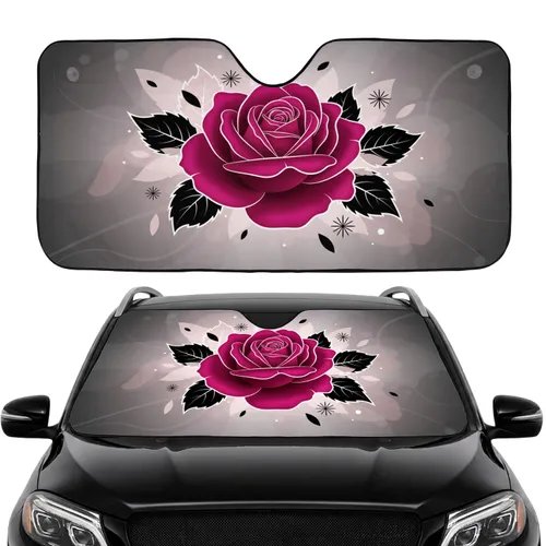 Fuchsia Rose Black Leaves Starburst Dark Gradient Mist Car Interior Upgrade Car Sunshade