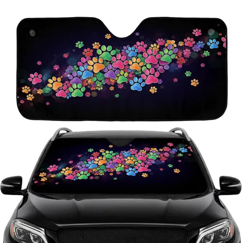 Rainbow Paw Prints Obsidian Black Void - Car Interior Upgrade Car Sunshade