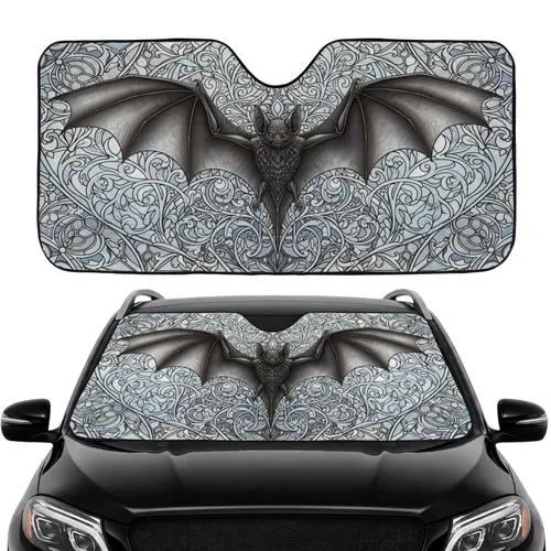 Realistic Bat Gothic Frame Stained Glass Floral - Car Interior Upgrade Fantasy Lover Gift Car Sunshade