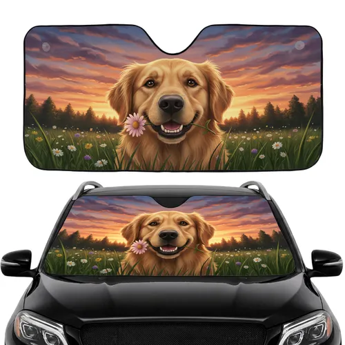 Golden Retriever Dog Pink Cosmos Flower - Car Interior Upgrade for Dog Lover Car Sunshade