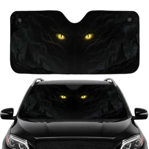 Intensely Glowing Feral Yellow Eyes Slitted Pupils - Car Interior Upgrade Car Sunshade