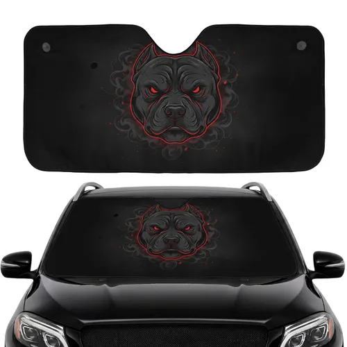 Glowing Red Eyes Pitbull Head with Lightning Energy - Car Interior Upgrade Car Sunshade