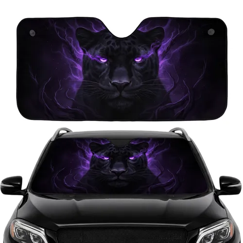 Majestic Black Feline Electric Purple Eyes - Car Interior Upgrade Car Sunshade