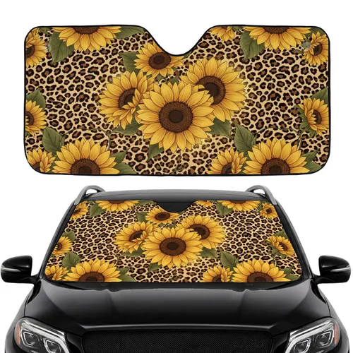 Realistic Sunflowers Textured Leopard Print Warm Glow Car Interior Upgrade Car Sunshade