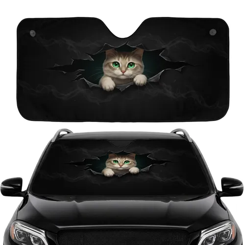 Curious Cat Ripped Background Emerald Eye - Car Interior Upgrade Cat Lover Car Sunshade