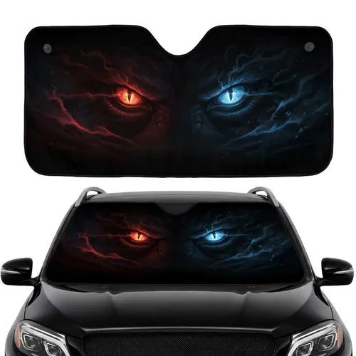 Fiery Red Icy Blue Predatory Glowing Eyes Monstrous Lair - Car Interior Upgrade Car Sunshade