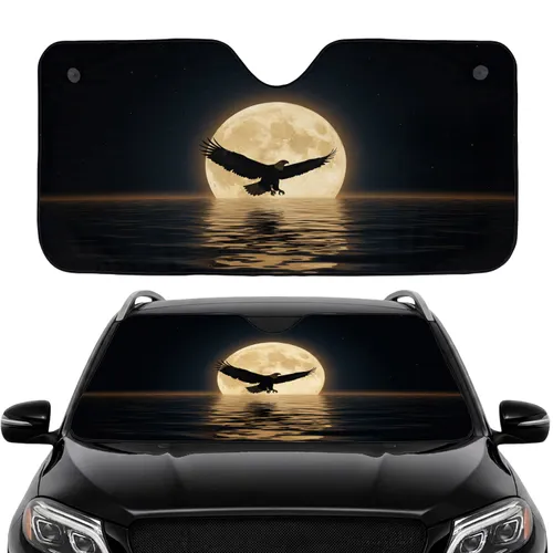 Powerful Eagle Golden Moon Rippling Water Misty Mountains - Car Travel Accessory Car Sunshade
