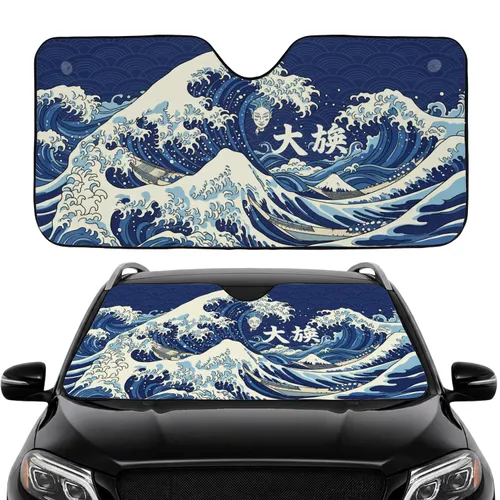 Colossal Cresting Ocean Wave Ukiyo-e - Road Trip Travel Essentials Car Sunshade