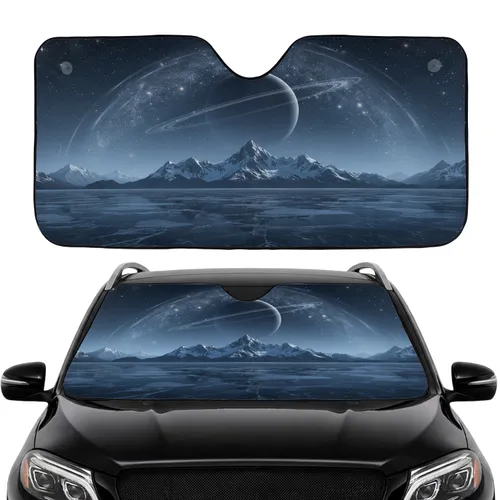Celestial Body Snow-Capped Peaks Icy Waters Stardust Sky - Commute Accessory Car Sunshade