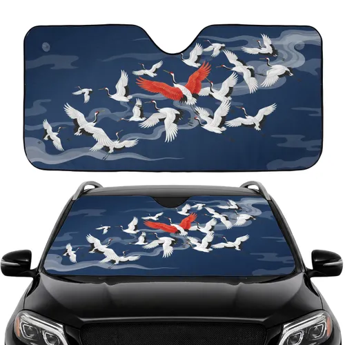 Majestic Japanese Cranes Flight Sky - Road Trip Travel Car Accessory Car Sunshade