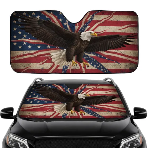 Bald Eagle American Flag - Independence Day Gift for Fathers Car Sunshade