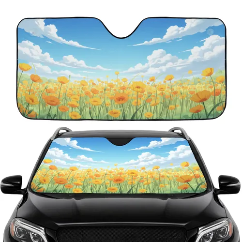 Golden Orange Poppies Wild Flora Clear Sky Clouds Car Interior Upgrade Car Sunshade