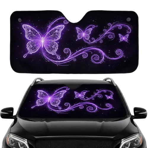 Glowing Ornate Butterflies Cosmic Nebula Sky - Car Interior Upgrade Travel Accessory Car Sunshade