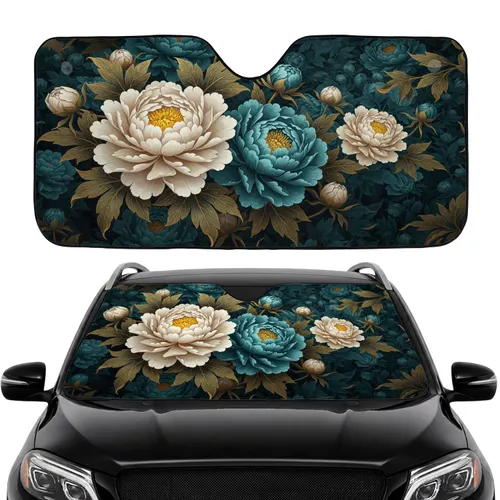 Lush Peony Blossom Floral Buds Botanical Field Foliage - Car Interior Upgrade Road Trip Car Sunshade
