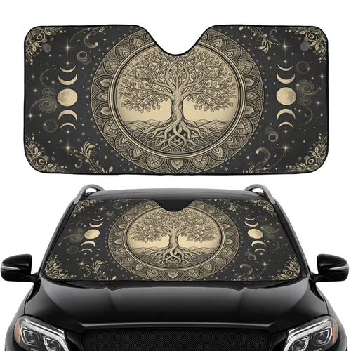 Tree of Life Mandala Moon Phases - Car Interior Upgrade Car Sunshade