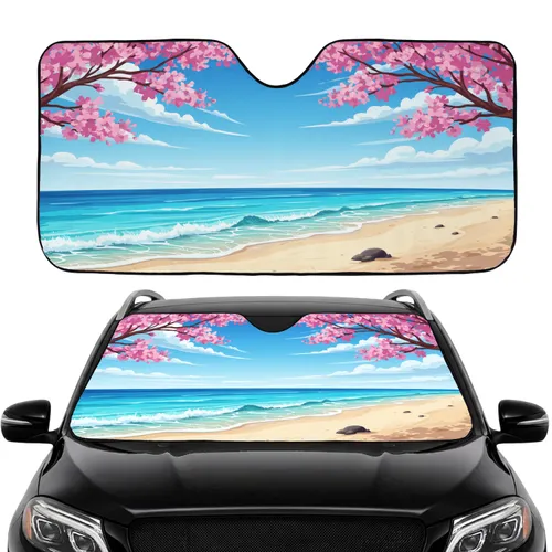 Cherry Blossom Sakura Coastal Beach Ocean View Spring Summer Car Interior Upgrade Car Sunshade