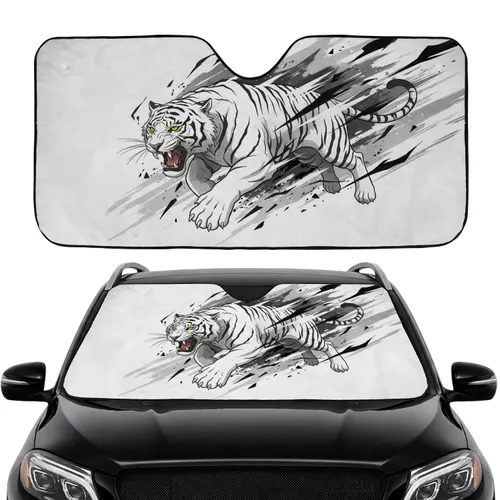 Leaping White Tiger Roaring - Car Interior Upgrade Road Trip Essential Commute Accessory Car Sunshade
