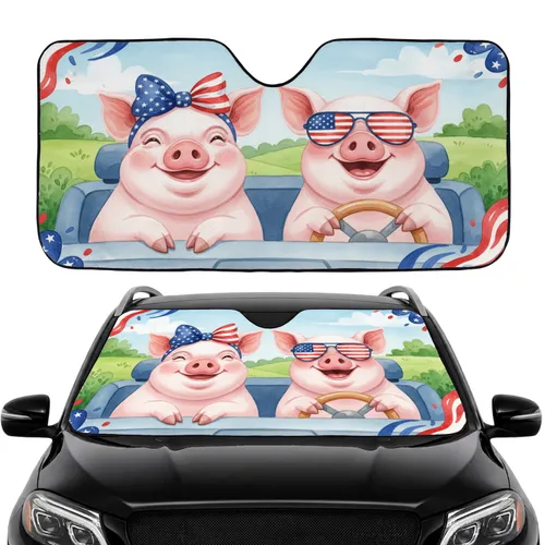 Happy Pigs American Flag Bow Sunglasses - Independence Day Road Trip Gift Car Sunshade