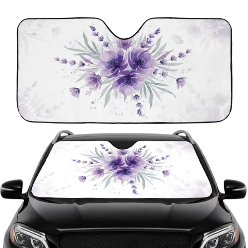 Elegant Lavender Violet Blossoms Green Leaves Botanical - Car Interior Upgrade Car Sunshade