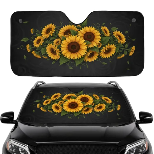 Large Sunflowers Green Leaves Botanical Texture - Car Interior Upgrade Car Sunshade