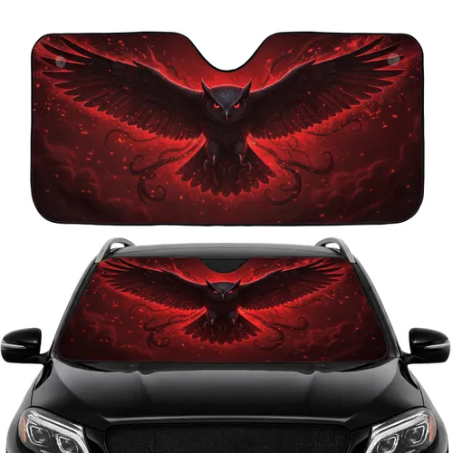 Fierce Dark Fantasy Owl with Red Eyes, Crimson Glow - Car Interior Upgrade Car Sunshade