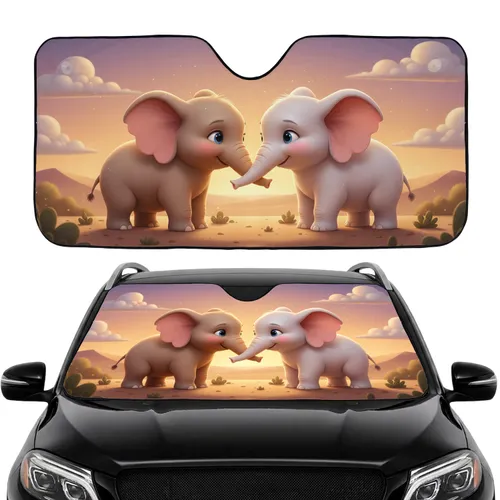 Baby Elephants Lavender Butterfly Savanna Landscape - Commute Road Trip Car Interior Car Sunshade