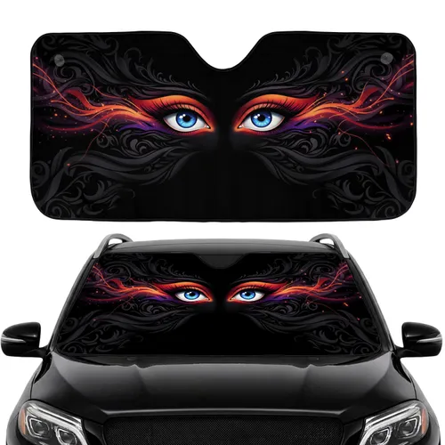 Stylized Blue Irises Eyeliner Wings Eyeshadow – Commute Accessory Travel Essentials Car Sunshade