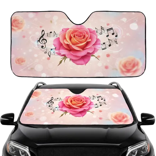 Rose Musical Notes Treble Clef Floral - Car Interior Upgrade for Music Lover Car Sunshade