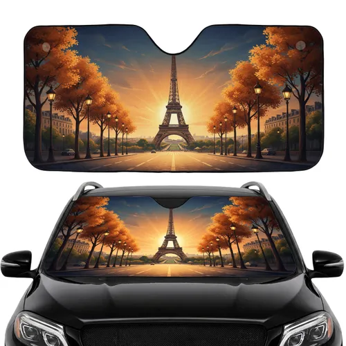 Majestic Eiffel Tower Grand Parisian Boulevard Autumn - Car Interior Upgrade Car Sunshade