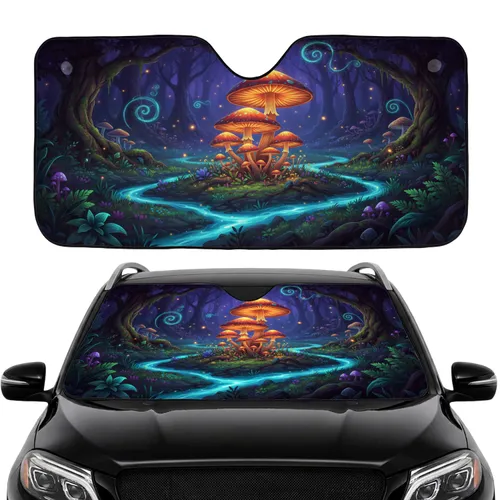 Bioluminescent Mushrooms Mystical Forest Luminous Stream Car Interior Upgrade Car Sunshade